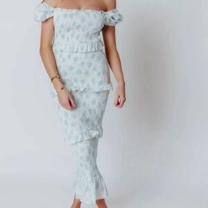 Mable x Worth Women's Ada Smocked Tiered Ruffle Sage Floral Midi Dress Sz Medium